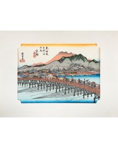 354-HIROSHIGE ANDO "Tsuchiyama", "Otsu", "Kyoto" Conjunto de 3  grabados sobre papel (oban yoko-e) de la serie "Las 53 estaciones de Tokay".