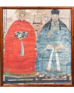 300-Acuarela china sobre papel Emperadores . Marco en madera de teca. Medidas: 100x90 cm  