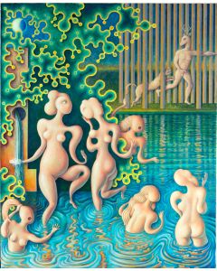 45-GUILLERMO PÉREZ VILLALTA (Tarifa 1948)  “Diana y Acteón”. 2006  Temple sobre lienzo  Firmado y fechado 2006