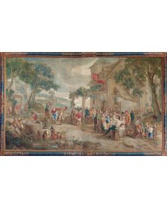965-BRUSELAS, JUDOCUS DE VOS (1661-1734) o JAN-FRANS DE VOS SEGÚN TENIERS “Fiesta aldeana” Seda y lana.