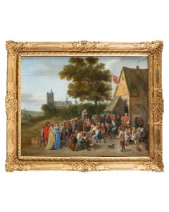 964-DAVID TENIERS II Y TALLER (Amberes, 1610-1669) Fiesta aldeana cerca de Bruselas ca. 1650 Óleo sobre lienzo