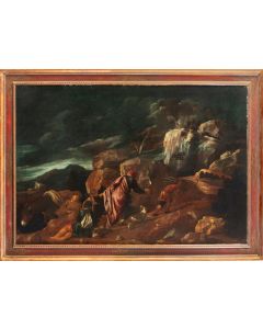 961-PEDRO ORRENTE (Murcia, 1580-Valencia, 1645) “Abraham e Isaac camino del sacrificio” Óleo sobre lienzo