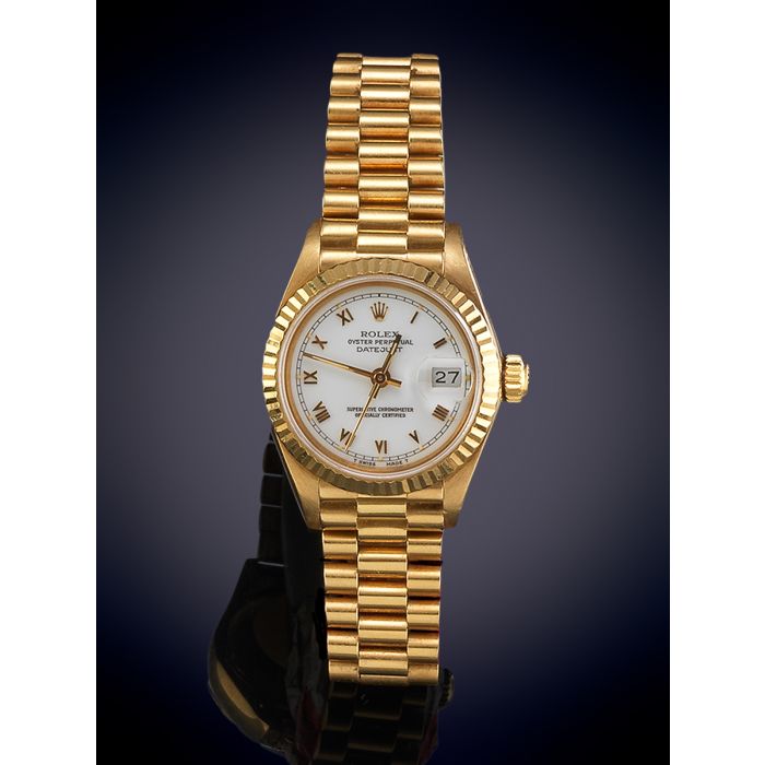 Se infla Noticias de última hora Largo 792-Rolex Oyster perpetual date-just. Reloj de pulsera para señora con  brazalete tipo president. Esfera blanca conventana calendario a las gtres.  Numeración romana en oro, automático. | Fernando Durán