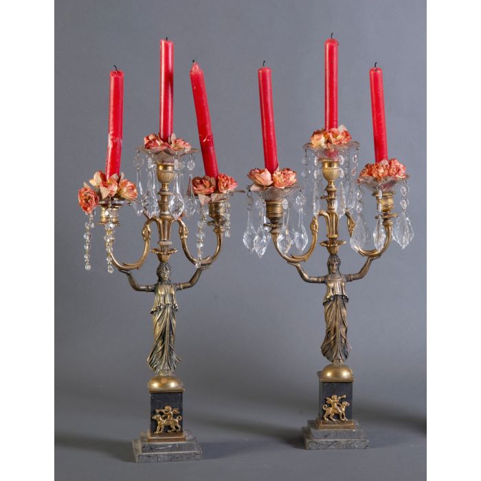 714Pareja de candelabros Imperio en bronce y mármol Fernando Durán