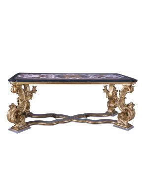 1153-Gran mesa italiana con tapa de piedras duras. S. XVIII. Exquisito trabajo.
