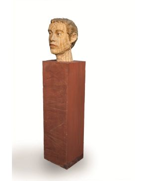 48-STEPHAN BALKENHOL (Fritzlar, Hesse, Alemania 1957) "Maleh Head". c. 2008 Madera tallada y pintada sobre base de madera 