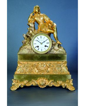 762-Reloj de sobremesa francés en bronce dorado al mercurio. S. XIX. 