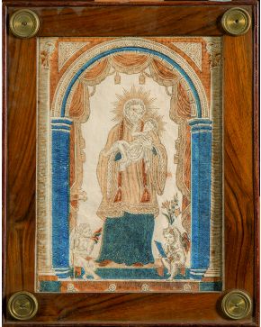 511-Lote formado por dos grabados coloreados del siglo XIX con las imagenes de San Lorenzo y San José.