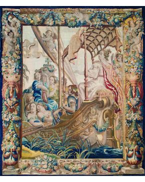 1028-Importante tapiz flamenco en lana y seda. Siglo XVII (1660).