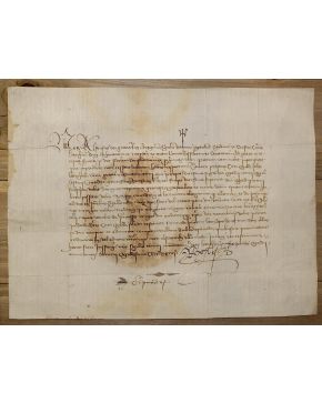 3144-144.-  Privilegio del Rey Alfonso V de Aragón. 1427? Manuscrito sobre papel. tamaño folio. Con sello de placa al verso practicamente perdido. 