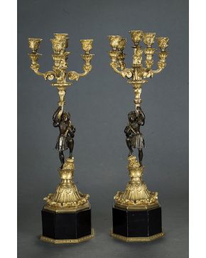 1006-Pareja de candelabros de cinco luces. Francia. s. XIX.