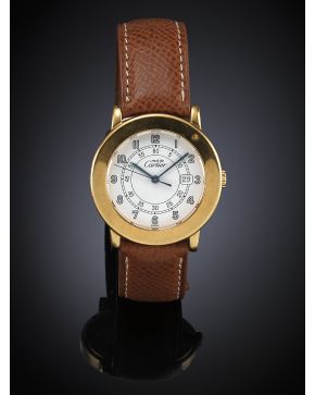 790-CARTIER MUST Nº 013659 ref 1800 Reloj de pulsera de señora caja chapada en oro amarillo y correa en piel color camel.