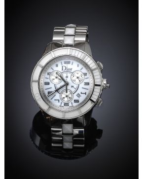 800-DIOR CRISTAL CHRONO Reloj de pulsra para señora. Caja y brazalete en acero y detalles en cristal blanco.
