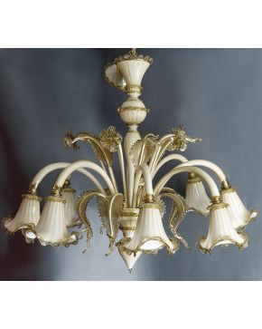 866-Lámpara de techo de ocho luces en cristal de Murano.