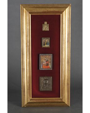 967-Lote de dos iconos y dos placas devocionales ortodoxos. s. XIX.