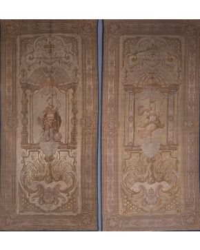 1143-Decorativa pareja de tapices franceses. s. XIX.