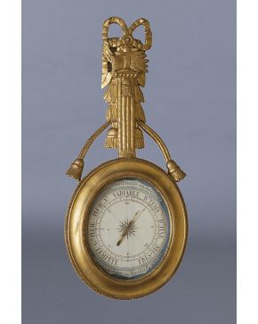 726-Barómetro francés con marco en madera tallada y dorada. estilo Luis XVI. s. XIX. 