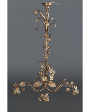 796-Lámpara modernista en metal dorado y cristal. 2 luces. 