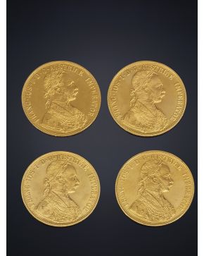 900-LOTE DE CUATRO DUCADOS AUSTRIACOS DE ORO. AÑO 1915.