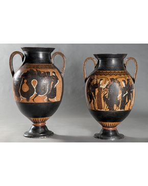 934-Lote formado por dos ánforas griegas. estilo figuras negras. s. XIX