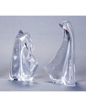 574-Lote de pareja de pájaros en cristal francés de Daum. Alguna falta.