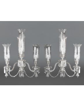646-Pareja de apliques de cuatro luces en cristal de Baccarat. Francia. c. 1900.