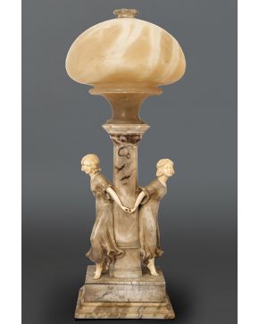 485-Gran lámpara de sobremesa Belle Époque en alabastro y marfil. C. 1900.