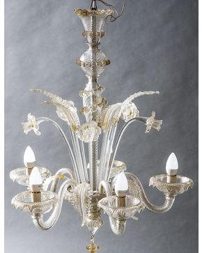 790-Lámpara en cristal de Murano de cinco luces.
