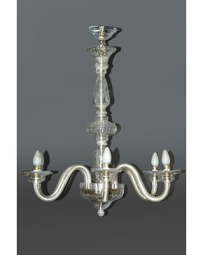 567-Lámpara en cristal de Murano transparente. s. XX.