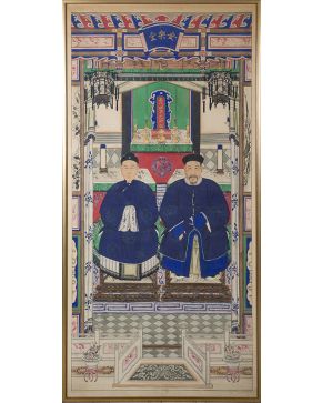 328-Pintura tapiz de ancestros. China. c. 1850.