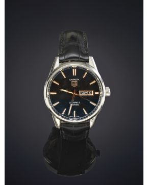 914-TAG HEUER MODELO CARRERA Reloj de pulsera para caballero con caja de 41 mm en acero y brazalete en corre de piel negra de cocodrilo. Movimiento automá