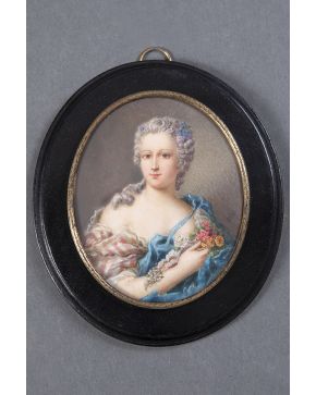 990-Exquisita miniatura de dama sobre marfil. Francia. s. XVIII.