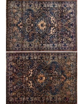 625-Importante pareja de alfombras antiguas Kerman en lana.