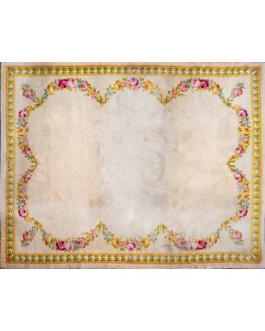 846-Alfombra en lana de nudo español con decoración de rosas sobre campo beige. 