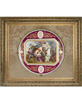 878-Decorativo gran plato en porcelana s. XIX. Posiblemente Viena. 