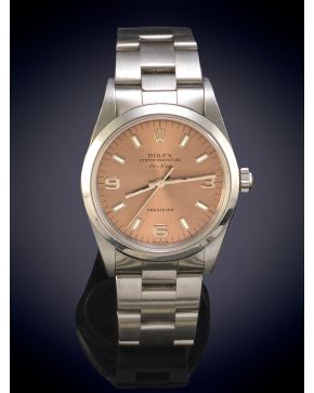 799-ROLEX EN ACERO AIR-KING PRECISIÓN REF. 14000, AÑO 1998  Caja y brazalete oyster en acero. Movimiento automático. Esfera color rosa con numeración 