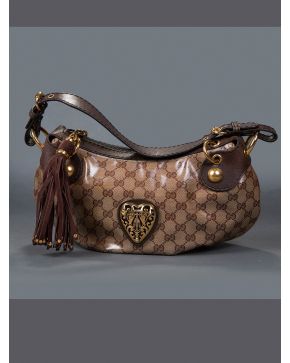 823-GUCCI Bolso marrón con anagrama.