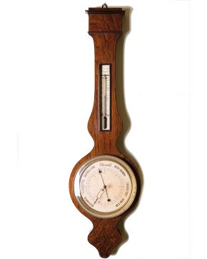 2030-Barómetro español en madera de caoba, S. XIX. Altura: 92 cm.