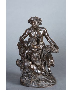 2005-Baco con pequeño sátiro", Francia, s. XIX. Escultura en terracota. Firmada Clodion, siguiendo modelos del famoso escultor francés Claude Michel, conocido como Clodion, (París, 1738 - 1814).