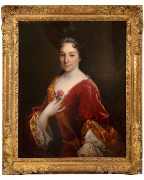 733-ESCUELA FRANCESA S.XVIII Retrato de Dama  Óleo sobre lienzo.  Medidas: 81 x 65 cm.  
