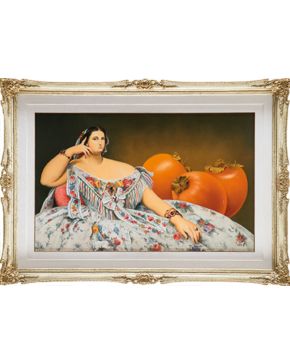 2000-HECTOR BORLA (Argentina,1938-2002) Retrato de Madame Moitessier Óleo sobre lienzo.  Firmado y fechado en 1990: Sobre la obra de Jean Auguste Dom"