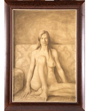2008-JOSÉ MANUEL CAPULETTI (Valladolid, 1925 - Eltville am Rhein, Alemania, 1978) Desnudo femenino Dibujo sobre papel. Firmado en ángulo inferior der"