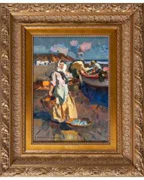 407-Eustaquio Segrelles (1936) “Pescadora de Valencia” Óleo sobre lienzo Firmado Medidas: 54x45 cm  