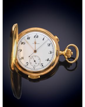 847-LE PHARE Reloj saboneta suizo, pp. s. XX. Caja lisa con guardapolvo punzonada y numerada en oro amarillo de 18K. 