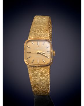 850-ETERNA MATIC  RELOJ DE PULSERA AÑOS 50. CAJA Y BRAZALETE MALLA EN ORO AMARILLO MATE DE 18K. esfera dorada con numera