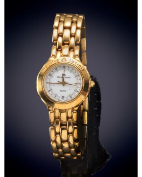855-MAURICE LACROIX  RELOJ DE SEÑORA, MODELO ATLANTA, CAJA Y BRAZALETE EN ORO 18K. MOVIMIENTO SUIZO DE CUARZO. Esfera bl