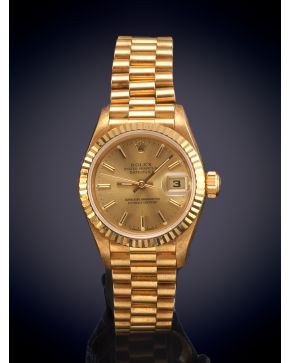 860-ROLEX OYSTER PERPETUAL DATE JUST  RELOJ DE PULSERA PARA SEÑORA. CAJA Y BRAZALETE EN ORO AMARILLO DE 18K. MOVIMIENTO 