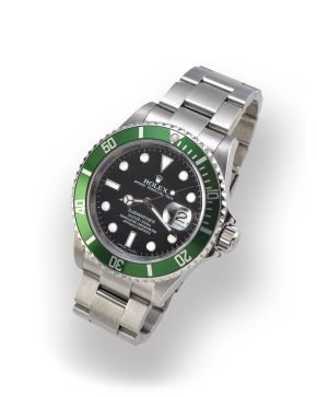 866-ROLEX OYSTER PERPETUAL DATE SUBMARINER KERMIT, REF 16610. C. 2007. CAJA Nº M817602 Y BRAZALETE EN ACERO, CALIBRE Nº 