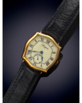 878-LONGINES  RELOJ DE PULSERA CON CAJA EN ORO AMARILLO DE 18K. Movimiento mecánico manual. Esfera beige con numeración 