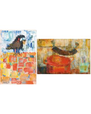 2017-JEAN-JACQUES MORVAN (París 1928-2007)Olla, Cuervo. 1957Pareja de dos gouaches sobre papelFirmados y fechados 1957Med
